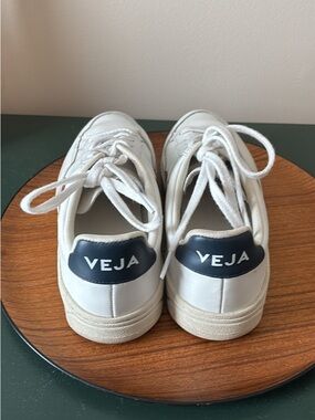 Veja White Sneakers with Navy Heel Tab Red logo exclusive made for Madewell
